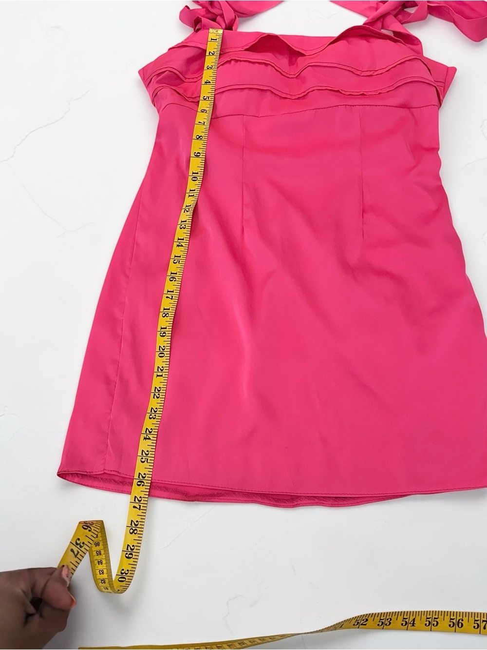 Fashion Nova Hot Pink Satin Tie Strap Mini Dress Open Back Size 6 - Picture 15 of 16